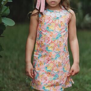 Cheeky Plum Presley Dress in Hula Pink Size 4T Shift Dress Tropical Floral
